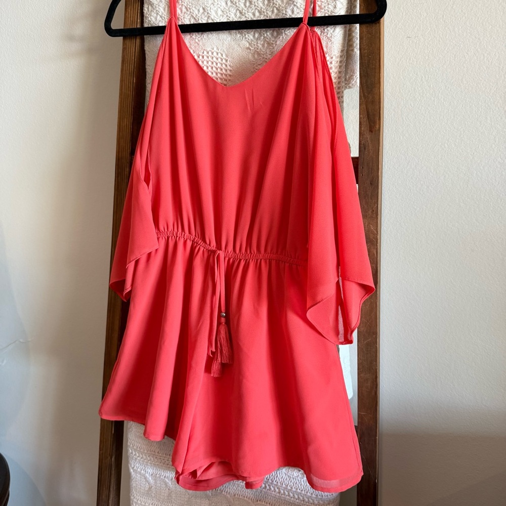 Naked Zebra Cold Shoulder Coral Romper - Picture 2 of 5